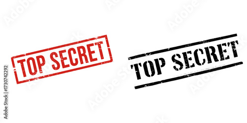 Top secret stamp in red and black colors on transparent background  