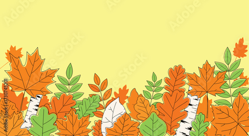 A cheerful autumn backdrop featuring a bountiful collection of colorful leaves.