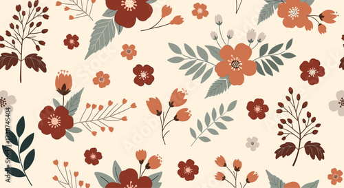 A charming floral pattern with earthy tones and botanical elements.