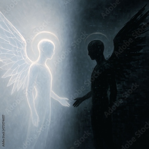 Dark vs Light AI Angel – Battle of Digital Angels of Light and Shadow