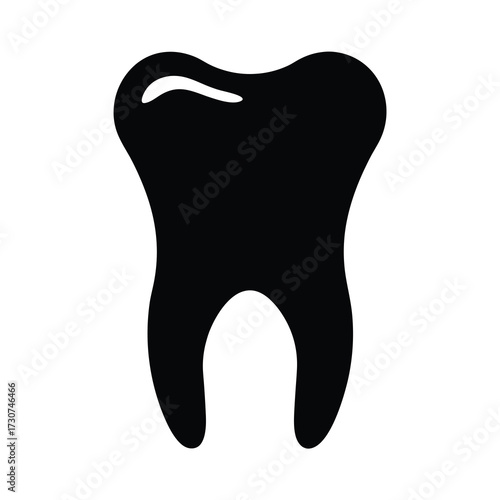 Stylized black silhouette image of a human tooth on a white background
