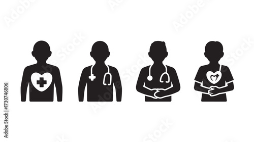 Set of doctor silhouette icons vector glyph design for healthcare and medical concepts isolated on white background