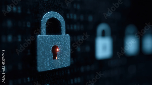Digital padlock with glowing keyhole symbolizes cybersecurity and data protection dark background