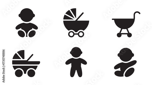 Set of minimalist baby icons simple flat vector glyphs for baby products and services isolated on white background