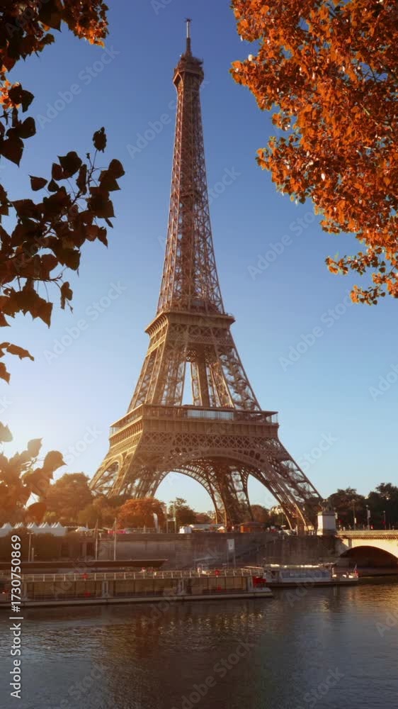 Seine in Paris with Eiffel tower in autumn time