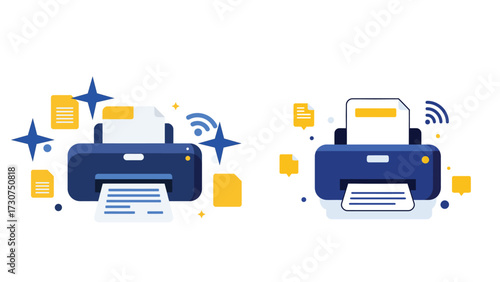 Wireless desktop printer with paper output and active document tasks_2 style variations