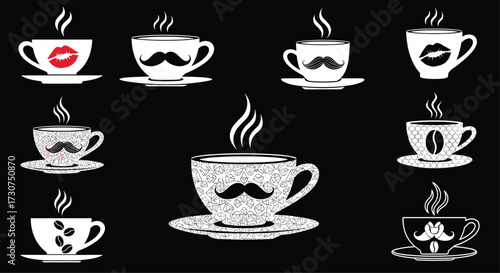 A collection of unique coffee cup illustrations with artistic designs.