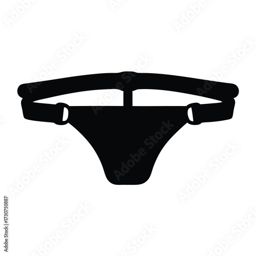 A minimalist graphic illustration of a black jockstrap on white background