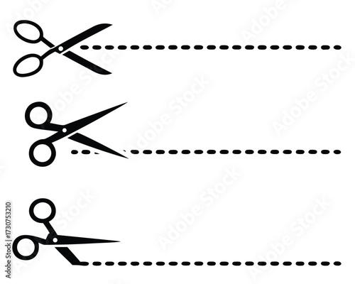 scissors icon set with cut line on white background 