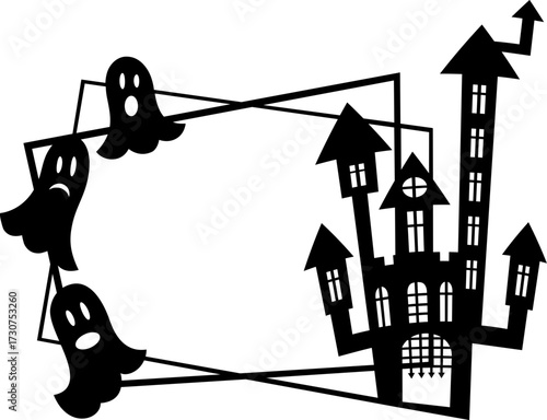 Halloween frame with a castle and ghosts