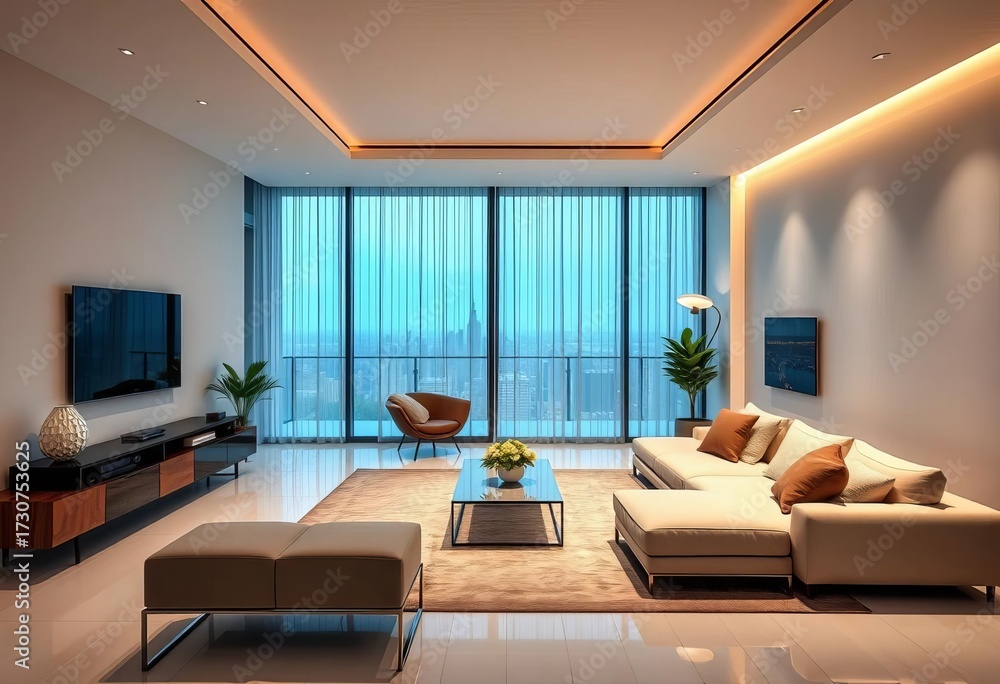 Fototapeta premium Modern minimalist smart home interior with automation system, home automation, bright