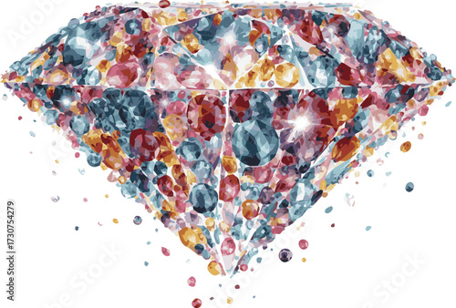 Vector art of diamond made of many colorful gems, a precious stone