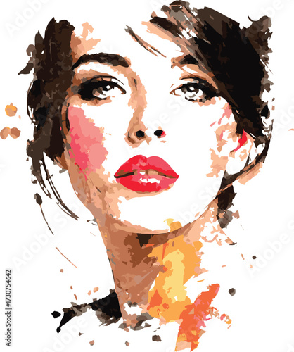 Vector art of abstract watercolor portrait of a woman with colorful makeup
