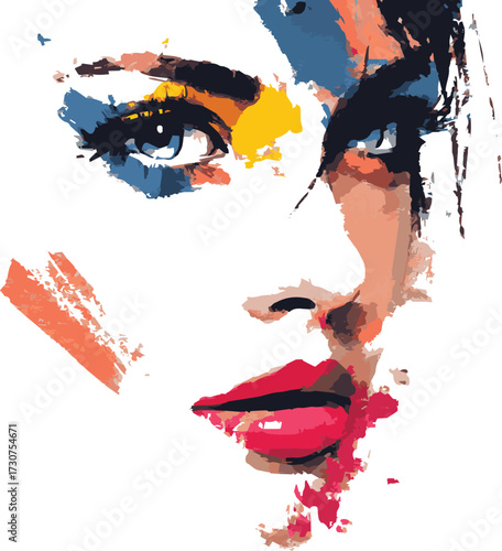 Vector art of colorful portrait of a woman with a makeup brush