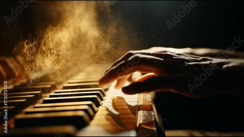Beautiful piano performance captures emotions through music in a serene setting