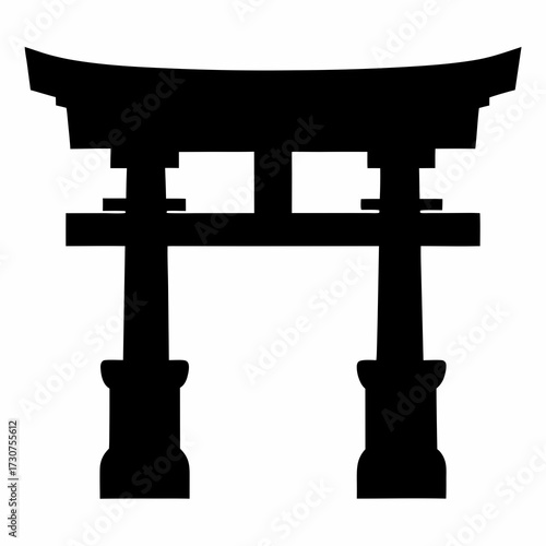 Silhouette of a traditional Japanese Torii gate against a white background
