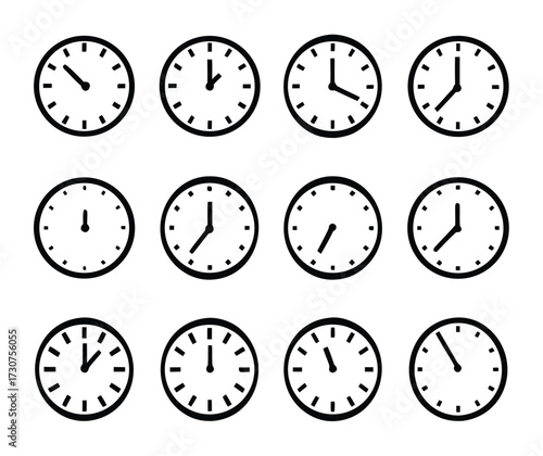 set of Flat clock icons isolated on white background. World clock, time zone. Vector illustration - Vector 