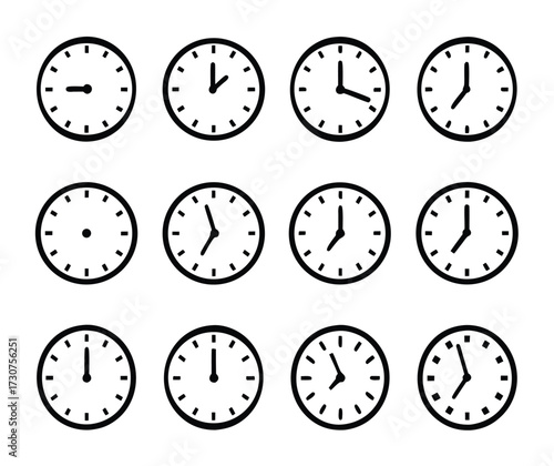 set of Flat clock icons isolated on white background. World clock, time zone. Vector illustration - Vector 