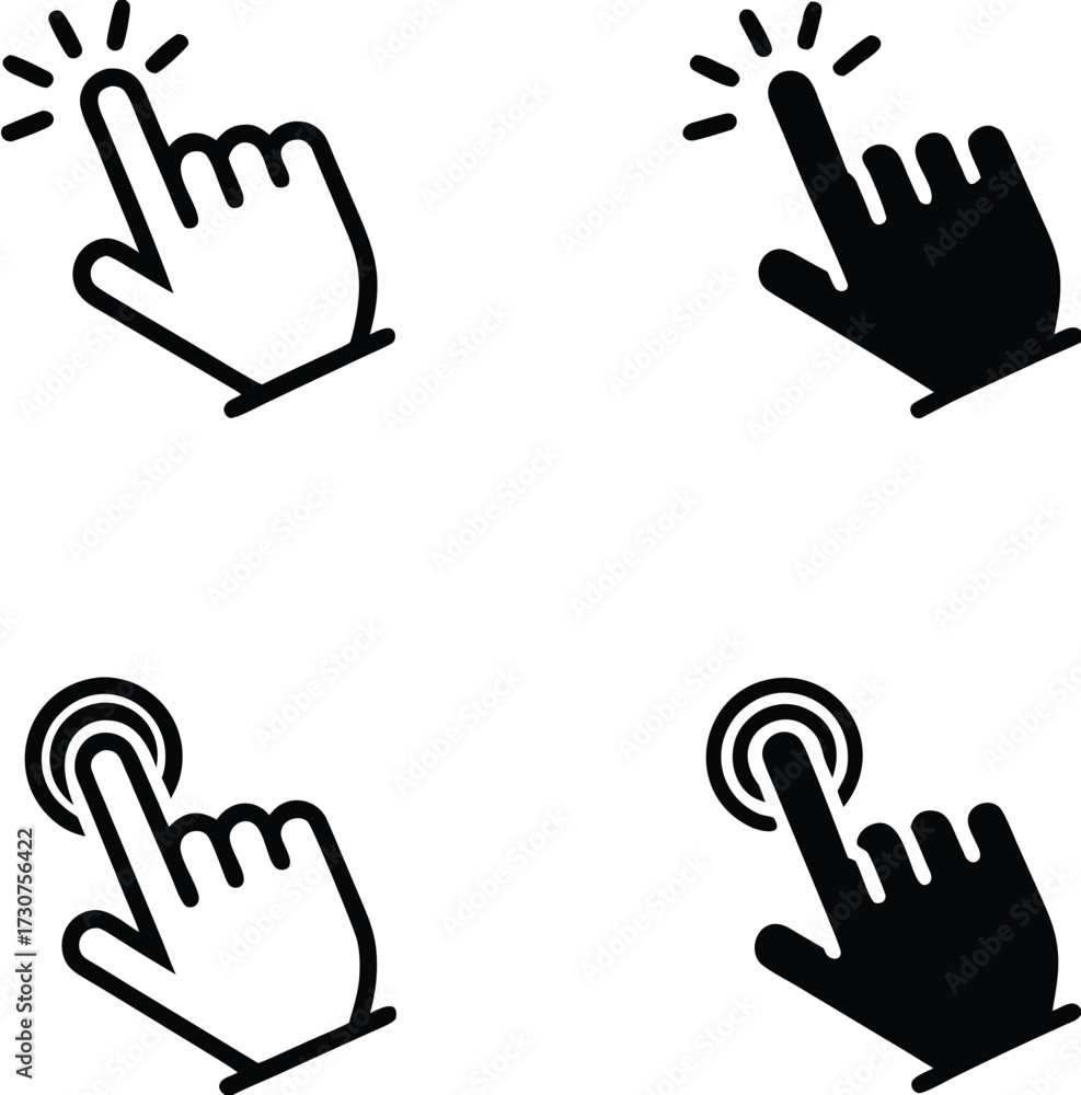 Obraz premium Touch vector icons set.Hand Cursor symbol. black Illustration isolated for graphic and web design 