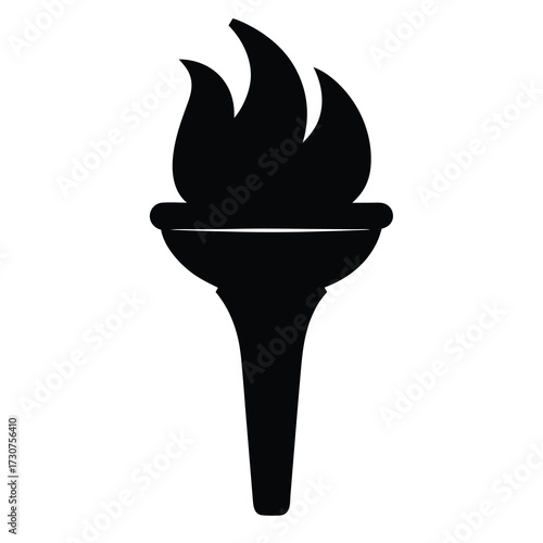 Simple black and white icon of a burning torch for symbolism