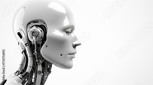 Sleek robotic humanoid design on a simple background emphasizing minimalist aesthetic