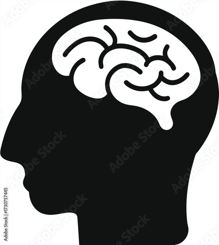Human head with brain icon, brain symbol in flat style isolated on white background, vector illustration 