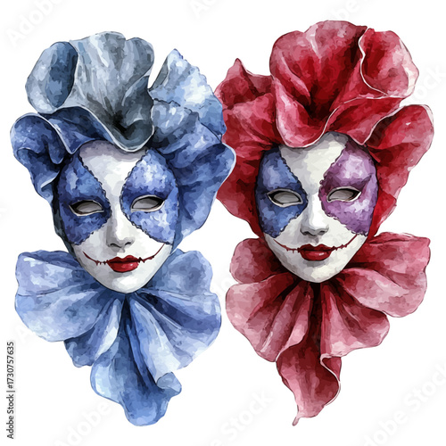 Hungarian Wool Masks, watercolor illustration vector, isolated on a white background.