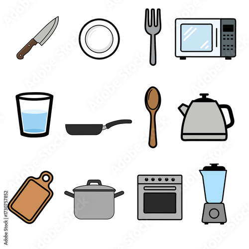 Flat Design Kitchen Utensils and Appliances Icon Collection