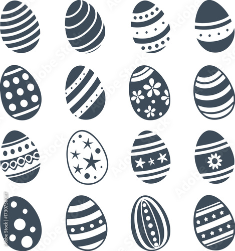 Easter eggs, Easter day festival icon set, ostern egg icons with decoration patterns symbols collection, logo isolated vector illustration 