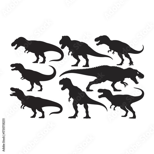 Vector Collection of dinosaur silhouettes isolated on white background