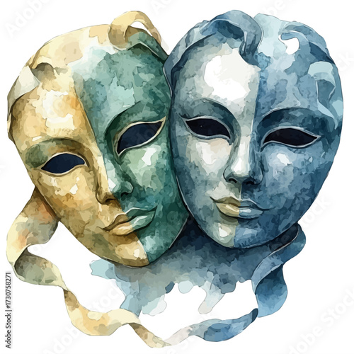 Hungarian Wool Masks, watercolor illustration vector, isolated on a white background.