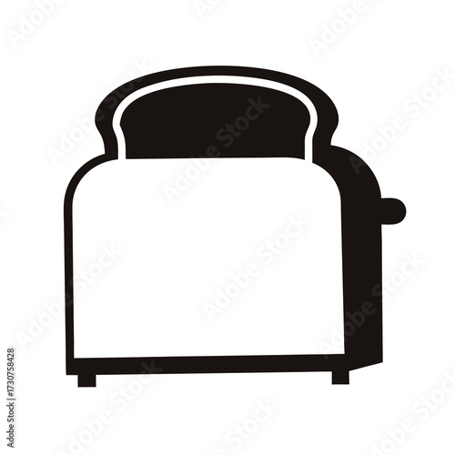 A minimalistic black and white vector illustration of a toaster with bread
