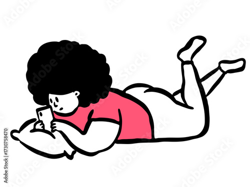 Woman Lying Down Looking at Phone