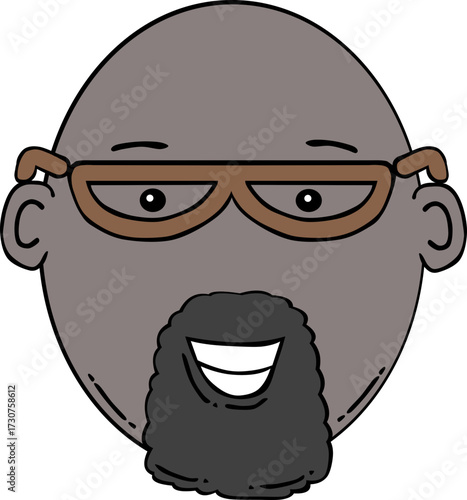 Smiling Bearded Man with Glasses Head