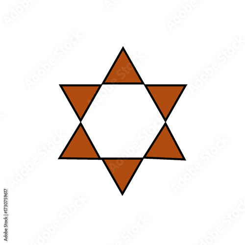 Star of David Hexagram Icon with Brown Triangles and Black Outline