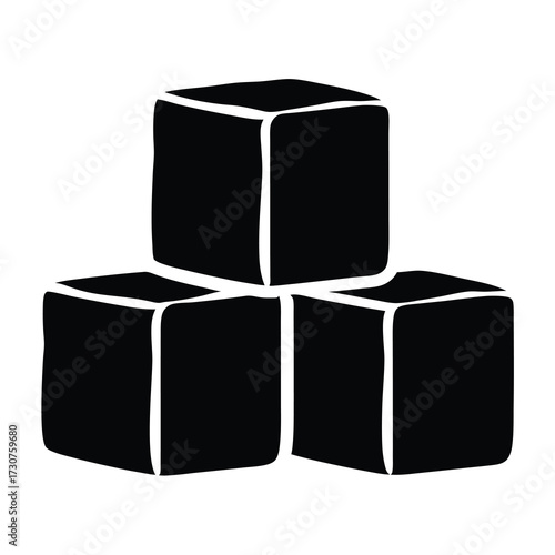 Three black stacked cubes artistic digital rendering on a white backdrop