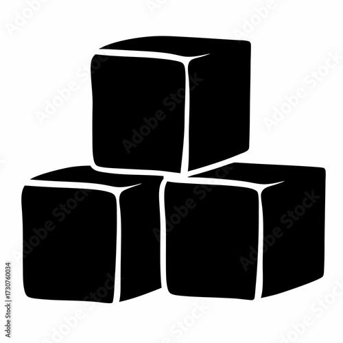 A simple graphic design featuring three black abstract cubes stacked on one another