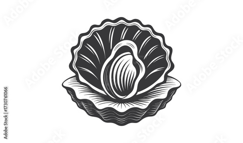 Open oyster shell with pearl isolated on white background