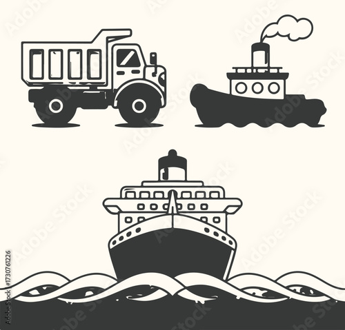 Vector art of silhouette of a barn with a silo, representing agriculture and rural life, isolated on a light cream background, a simple graphic illustration