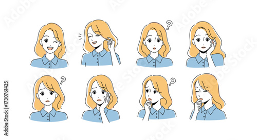 A woman expressing a range of emotions with her face and gestures.