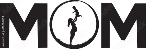 MOM Mother and Baby Silhouette Vector: Pregnancy and Parenthood Graphic Design for Mother's Day

