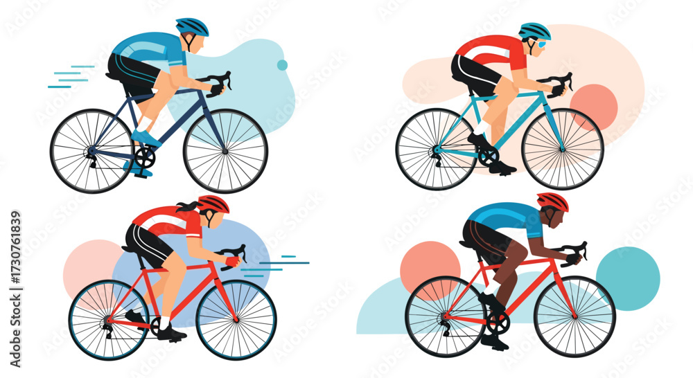 Fototapeta premium Four cyclists racing in a competition event.