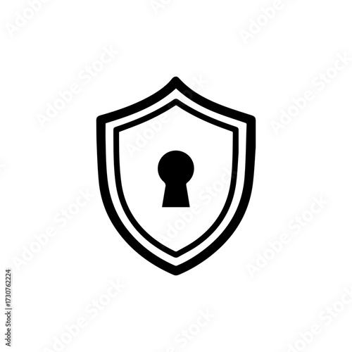 Black and white graphic of a shield emblem containing a keyhole