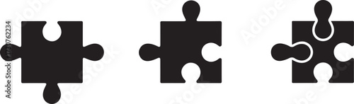 Three Black Puzzle Pieces Showing Different Connections jigsaw puzzle interlocking