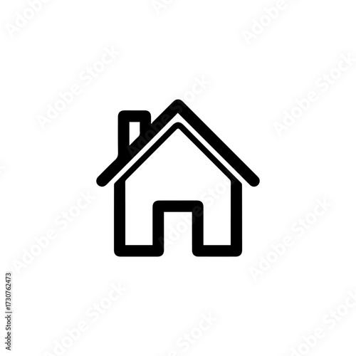 A blackandwhite minimalist house icon with a chimney