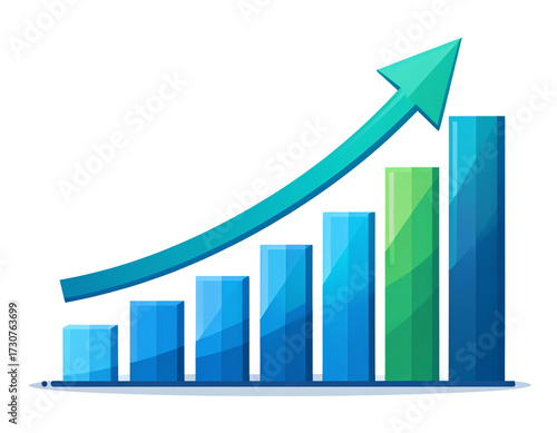 Flat Vector Finance Growth Arrow with Bar Graph
