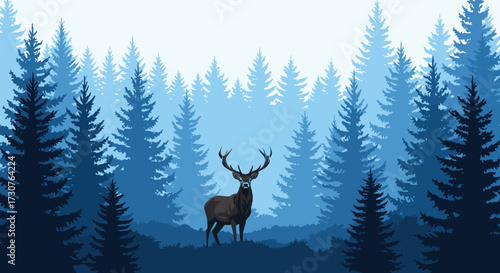 Majestic stag stands proudly amidst a serene pixel art forest scene.