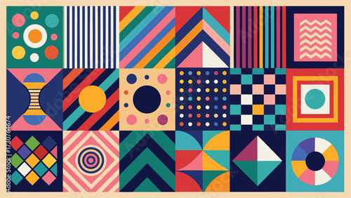 A collection of vibrant patterns and designs showcasing a variety of colors and shapes..eps