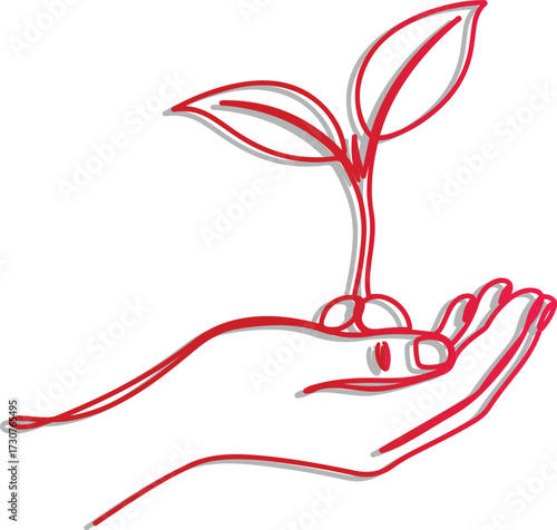 Vector art of hand holding a growing plant