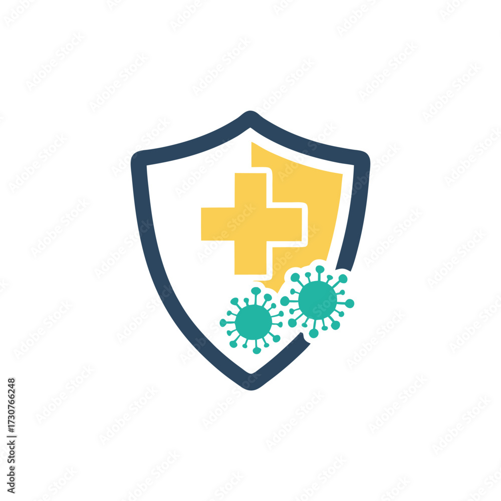 Obraz premium immune from flu germ icon in flat style, virus protection logo vector isolated on white background, hygiene shield, bacterial prevention, immune business concep